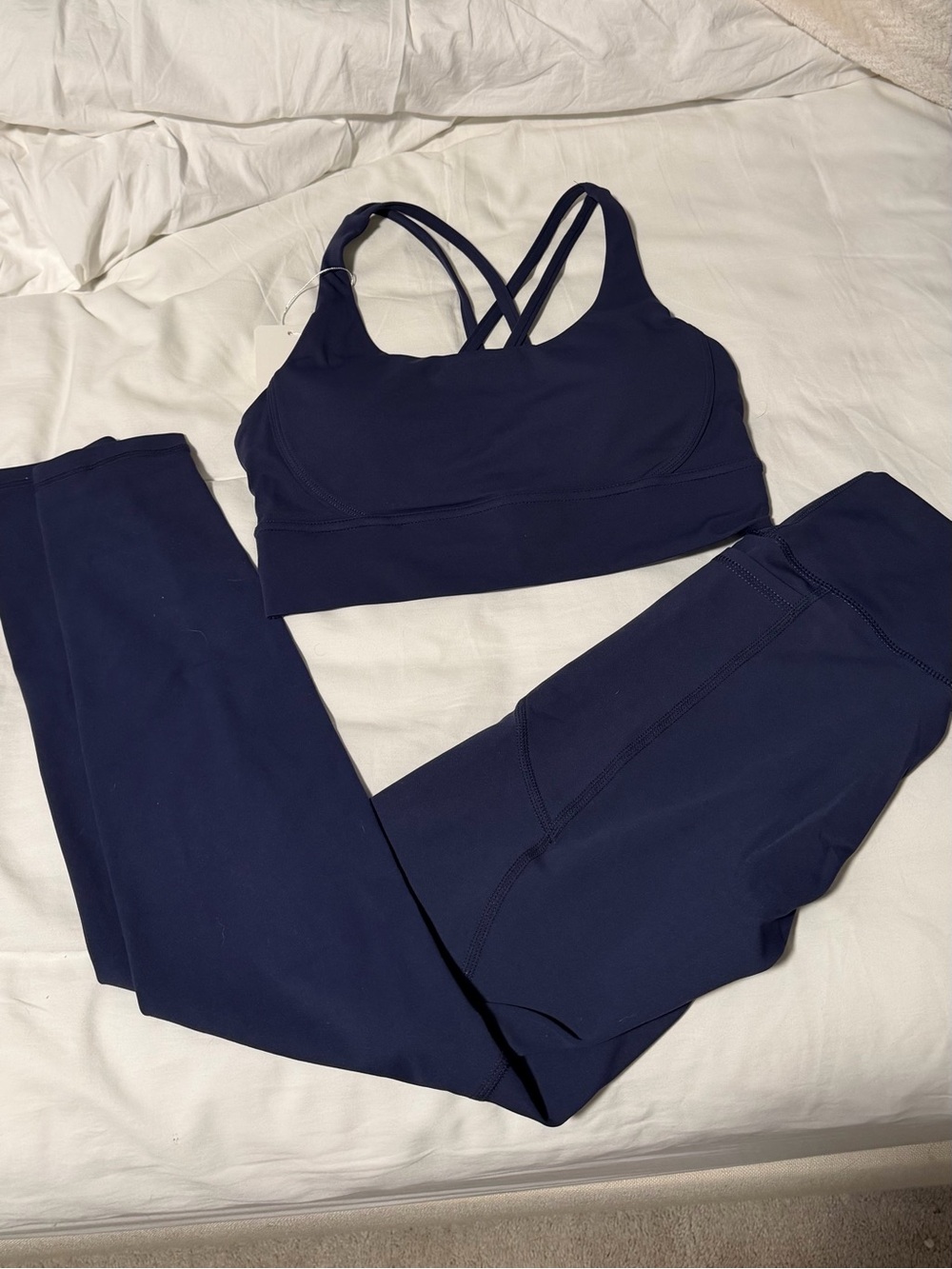 Women’s Navy Blue Strappy Sports Bra and Leggings Set